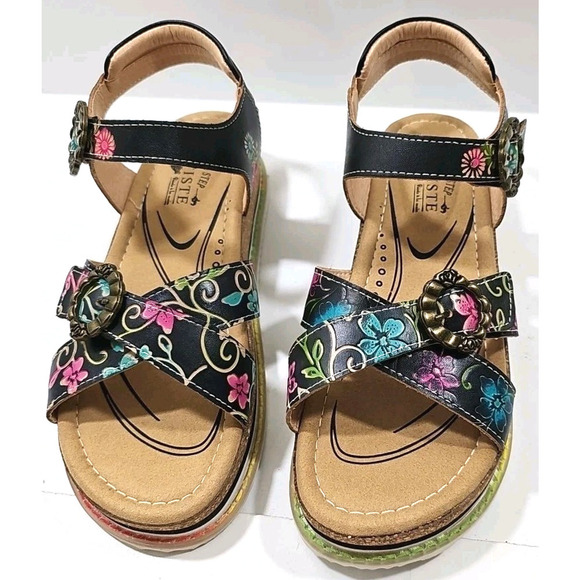 L'Artiste x Jane & Coco Leather Sandals Gabriola Black Multicolor US 10BM NEW!! - Picture 14 of 14